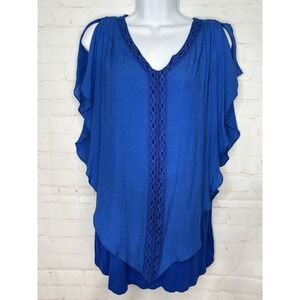 Alyx Women's Royal Blue Cold Shoulder Layered Tank Top Size L